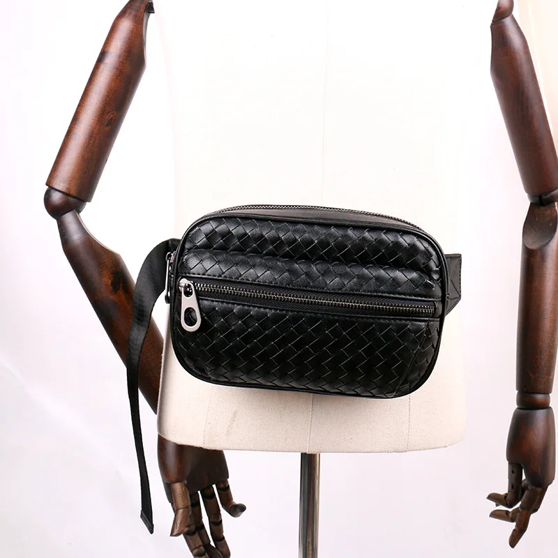Men's Pockets Woven Leather Small Chest Pack Youth Bag Multi-Function Storage Bag Brand Design New Fashion Mobile Phone Bag