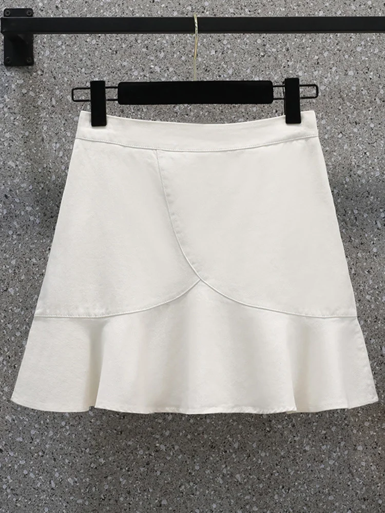 

Oversize M-4XL Korean Style A-line Skirts Women Fashion High Waist Ruffled Fishtail Zipper Large Above Knee Skirt Female Clothes