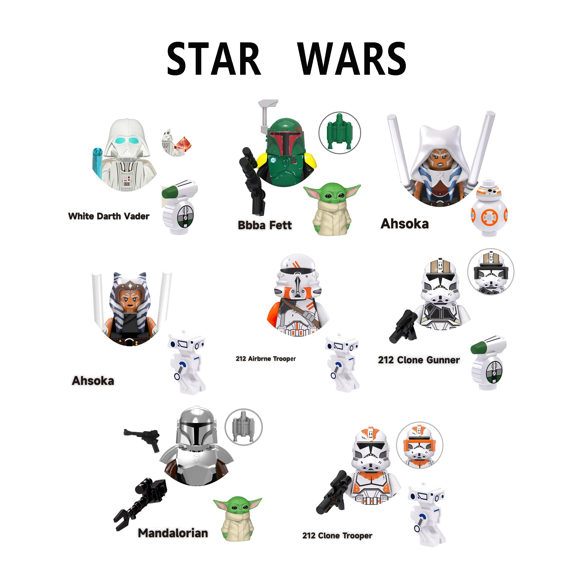 

TV6102 Building Blocks Darth Vader Bricks Clone Trooper Gunner Figures Ahsoka Tano Boba Fett Mini Figurines figure Assembly Toy