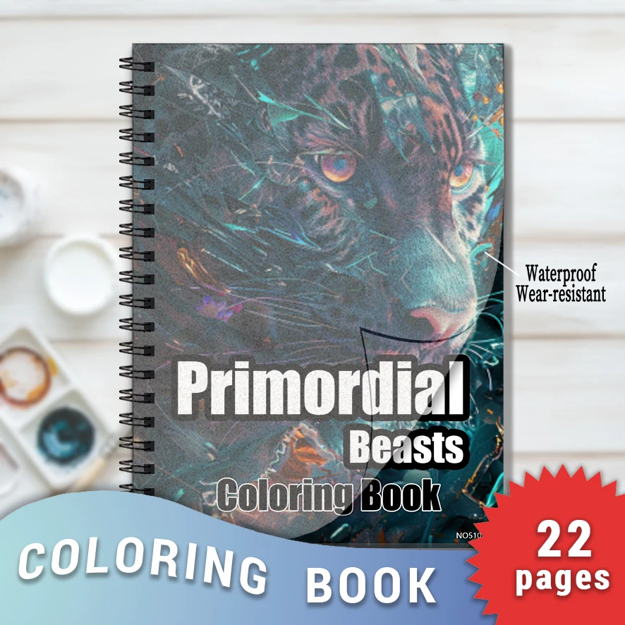 Фото Книжка-раскраска Primordial Beasts — 8,3x11,2 дюйма, 22-страничная книжка-раскраска — помогает снизить стресс и легкость эмоций №1