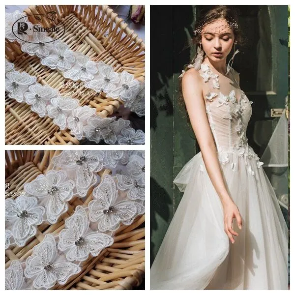 

Exquisite beaded lace High quality net yarn Terylene stereoscopic embroidery Butterfly The bride wedding dress adornment RS1910
