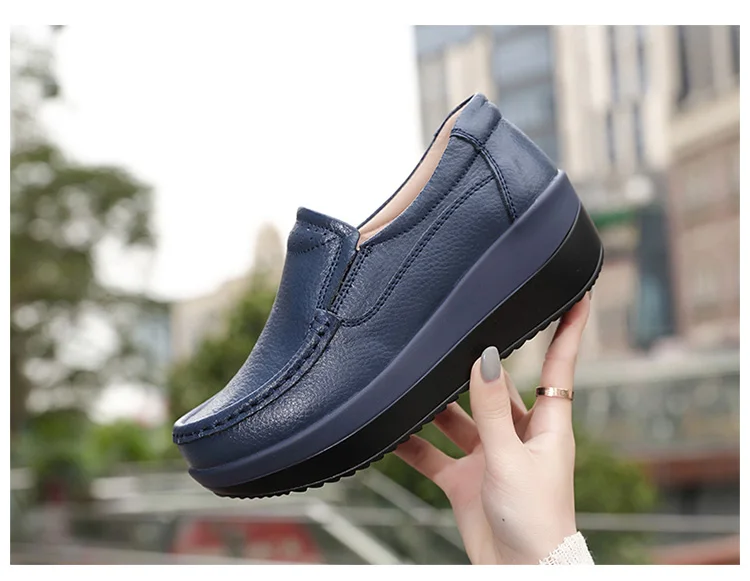 Spring Women's leather shoes Platform Shoes Casual Shoes Breathable Wedge Sneakers white Black Trainers Knitting Shoes Large siz