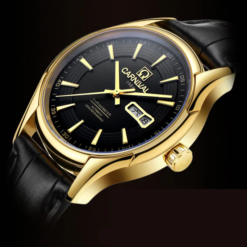 CARNIVAL Brand Fashion Business Watch For Men Luxury Automatic Wrist Watch Waterproof Calendar Sapphire Dress Clock Reloj Hombre