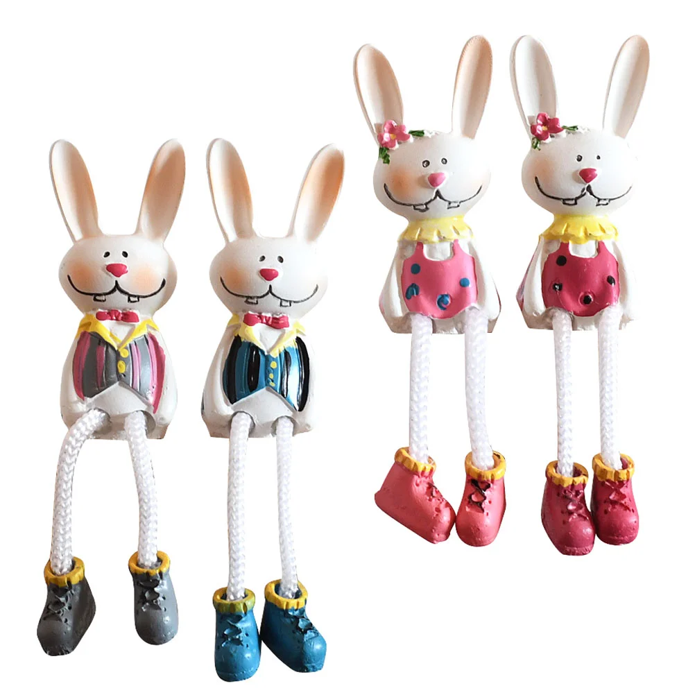 

Bunny Easter Rabbit Figurines Decorations Statue Shelf Resin Figurine Desktop Decor Legs Sitters Party Mini Animal Supplies
