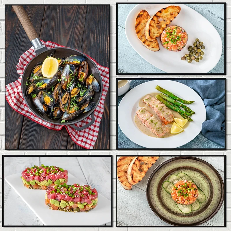 Современный стиль печать на холсте доска для морепродуктов лосося авокадо