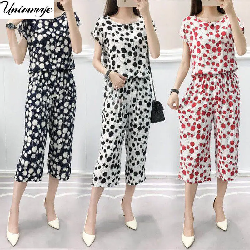 

Two Piece Suit Cotton Women 2022 Summer New Women's Short-Sleeved Shirt Cropped Pants Two-Piece Female Top Set J298