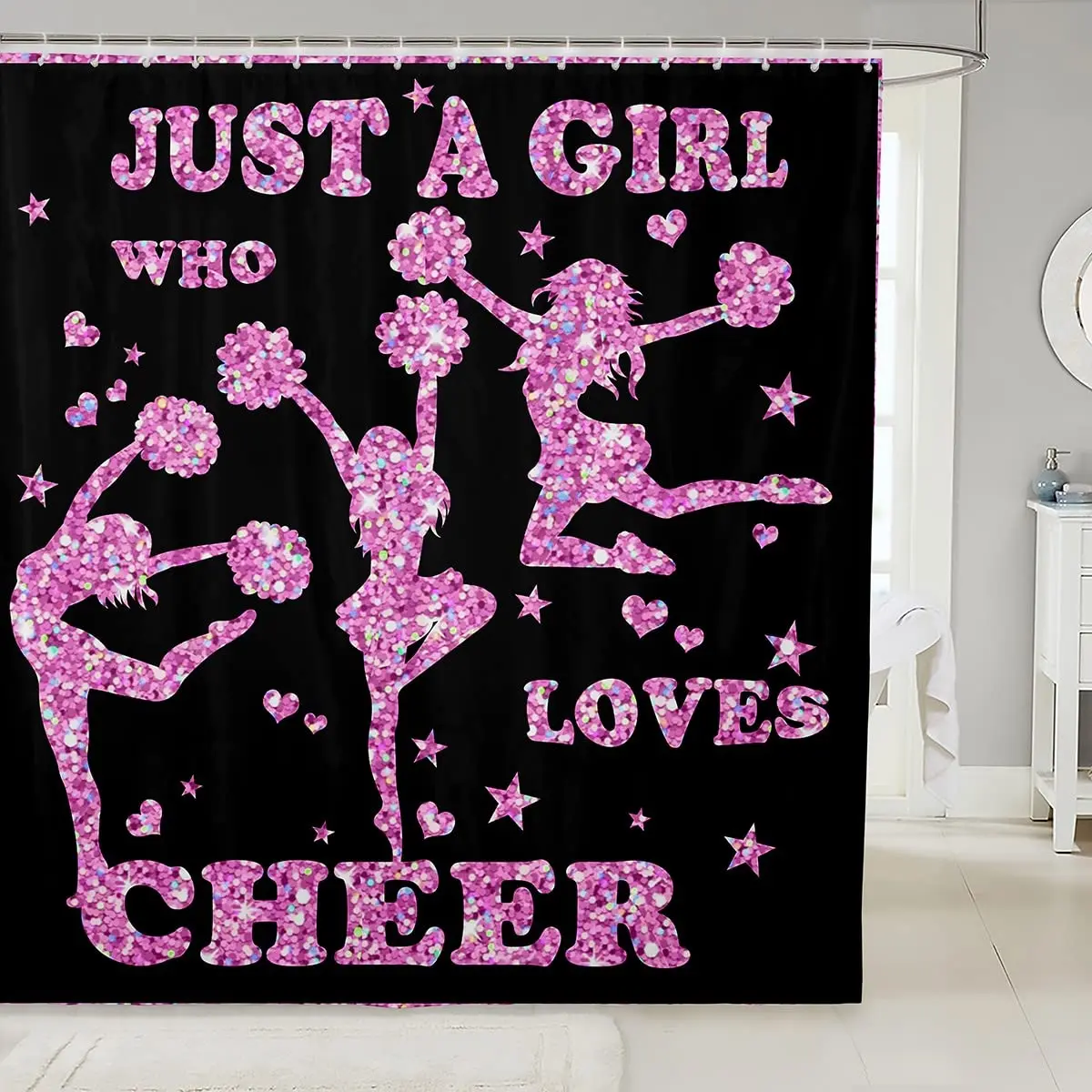 

Cheerleader Shower Curtain Girls Dancer Waterproof Bath Curtains Bathtub Geometric Checkered Bathroom Curtains Gifts for Girls