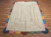 Carpet  Natural Jute and Cotton Rugs Floor Mat Geometric Jute Area Rug Natural Indian Style Braided Outdoor 5 X 8 Ft