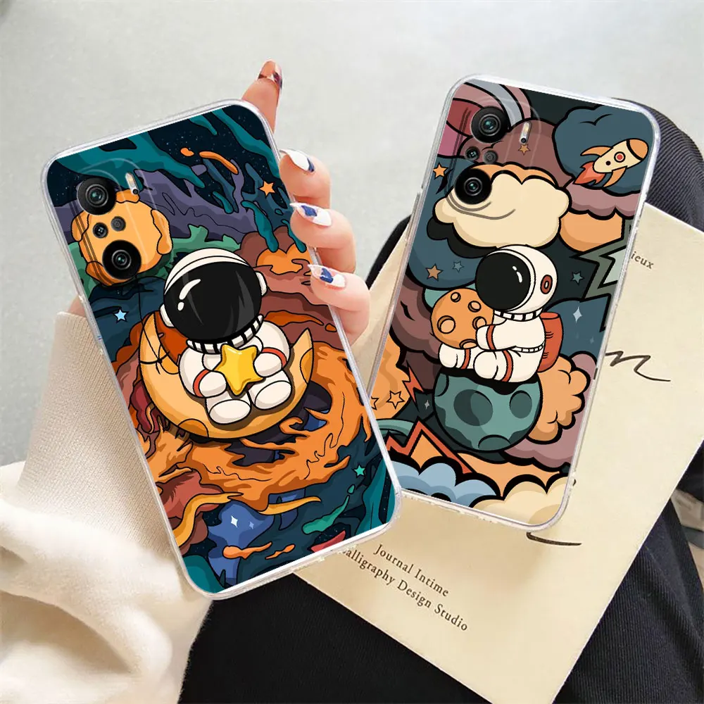 

Clear Phone Case For Redmi K60 K50 K40 K40S K30 K20 12C 10X 10A 9T 9A 9 8 CC9 CIVI 2 Pro Case Funda Capa Cartoon Space Astronaut