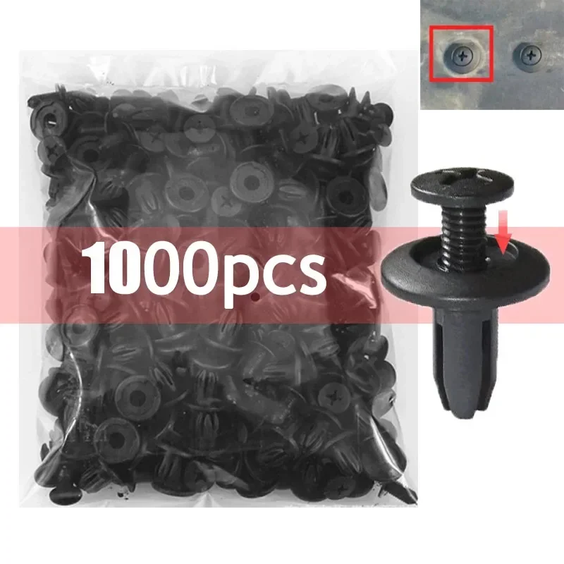 

1000 шт., 8 мм, дверные заклепки с отверстием, пластиковые зажимы, черные автомобильные защелки с подкладкой, заклепки, автозастежки, фиксатор, зажимы, инструмент