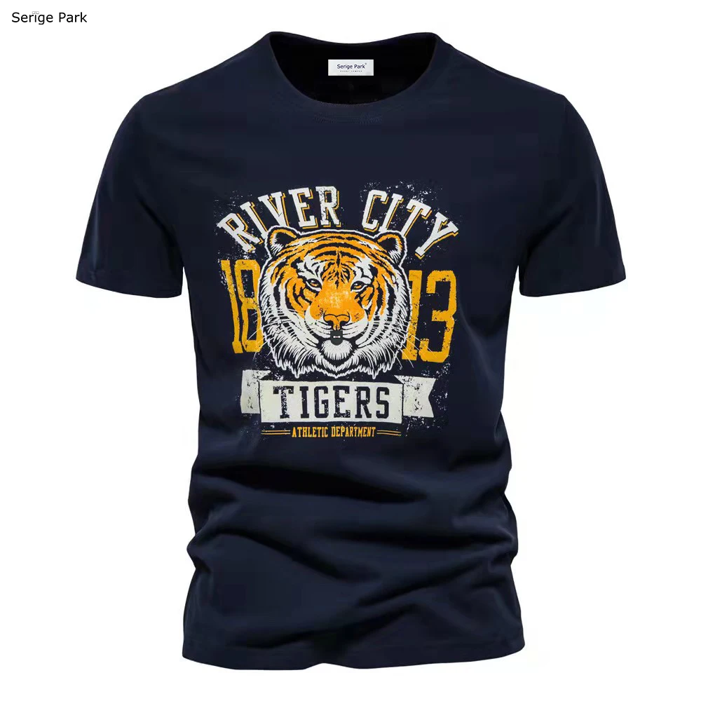 

New high quality men's casual t shirt high quality cotton material leisure style with tiger print for man solide color regular