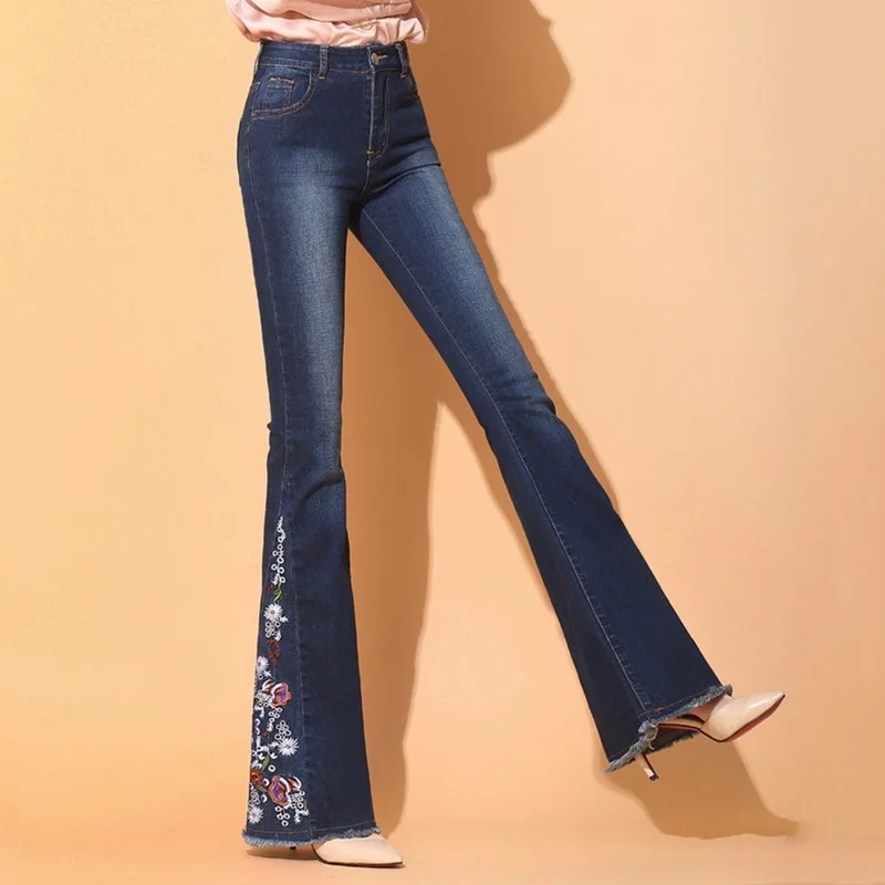 Elastic Denim Pants Bell Bottoms Trousers Women Pants 2021 Vintage Side Slit Flare Jeans Female Casual Fashion Classic Pop Jeans