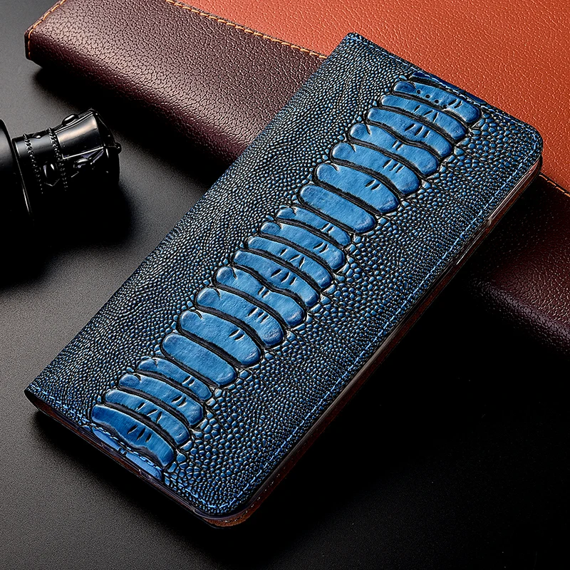 

Ostrich Texture Genuine Leather Case for OPPO Reno 5 6 7 SE 5F 5Z 6Z 7 8 Z Pro Plus Lite Cowhide Leather Card Pocket Flip Cover