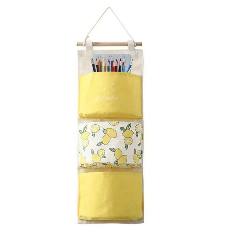 

Hanging Storage Bag OrganizerStorage Pockets Waterproof Fruit Print Multi Pockets Linen Cotton Fabric Closet Organizer