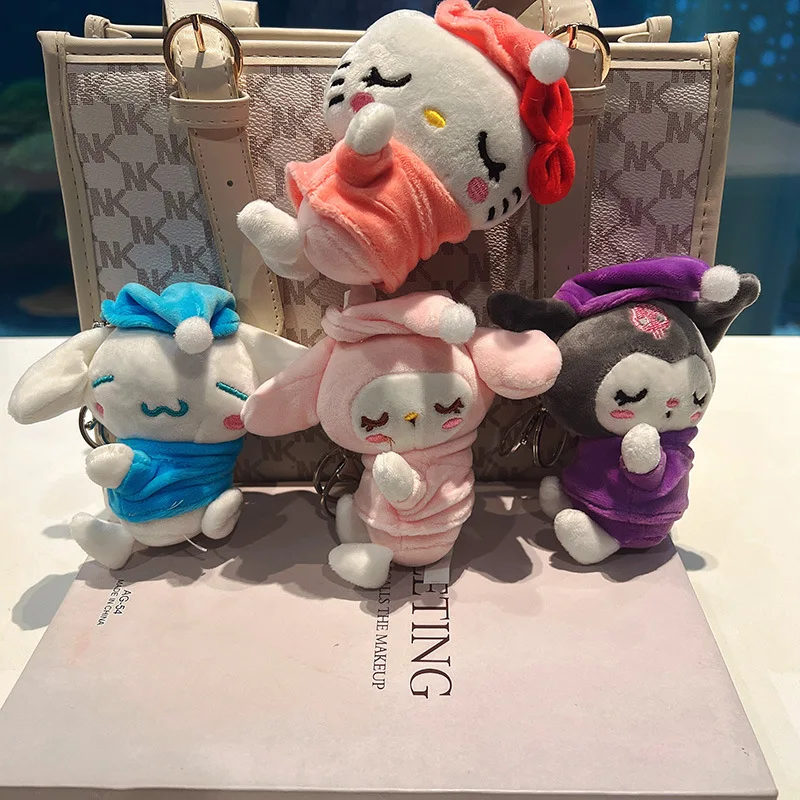 

18 см Kawaii Sanrio брелок мультфильм Hello Kitty Kuromi моя мелодия Милая Спящая кукла сумка рюкзак подвеска аксессуары игрушки подарок