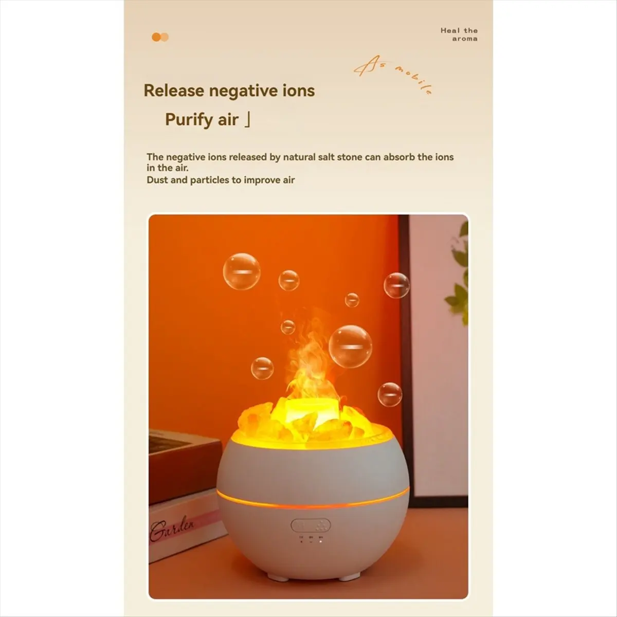 Фото X09A Увлажнитель воздуха с соляным камнем и LED-подсветкой, USB-ароматерапия, ночник, увлажнитель воздуха для спальни, дома, рабочего стола. №4