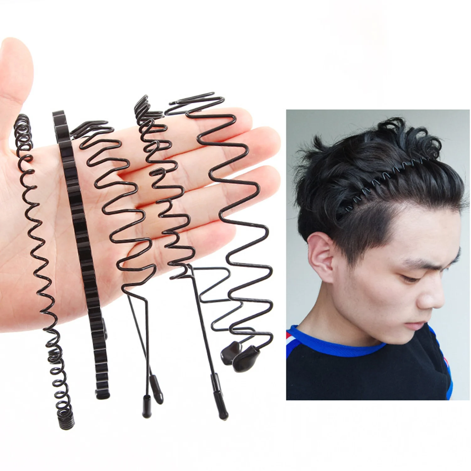 

Men Hoop Hair Band Wave Shaped Hairband Face Washing Headdress Unisex Boy Hair Hoop Non Slip Black Metal Spiral Headband Women