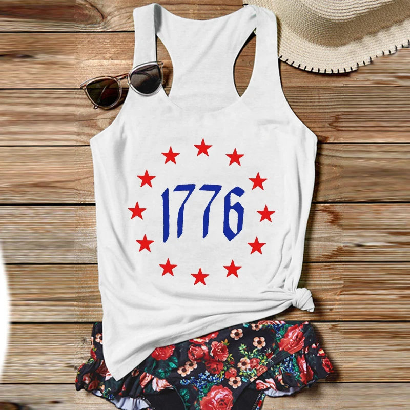 

1776 4th of July Tank Tops Womens Muscle Tank Tops Letter Korean Tops 4th of July Fashion Clothing Gothic Top Casual