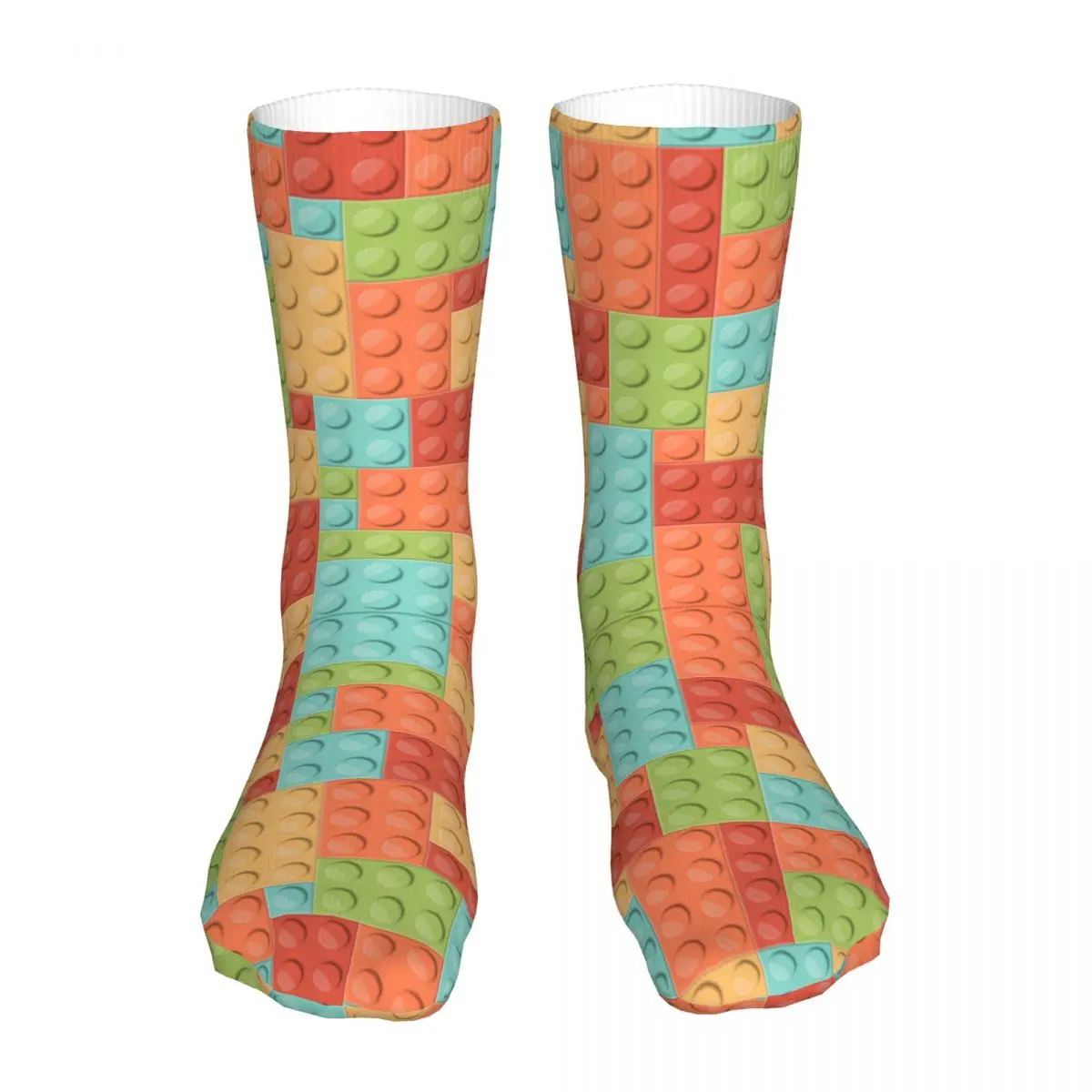 

Colorful Toy Bricks Socks Men's Women's Casual Orange Red Yellow Theme Socks Novelty Spring Summer Autumn Winter Socks Gift