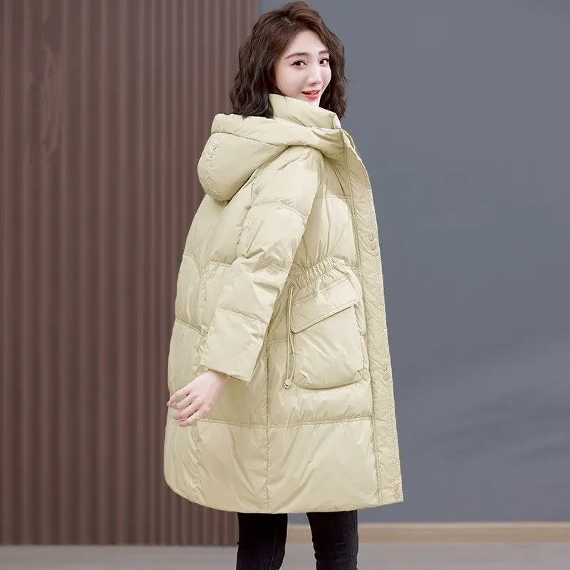 2023 Women's Winter Fashion Thick Warm Hooded Jackets Female Long Cotton-padded Coats Ladies Solid Color Loose Outerwear S352