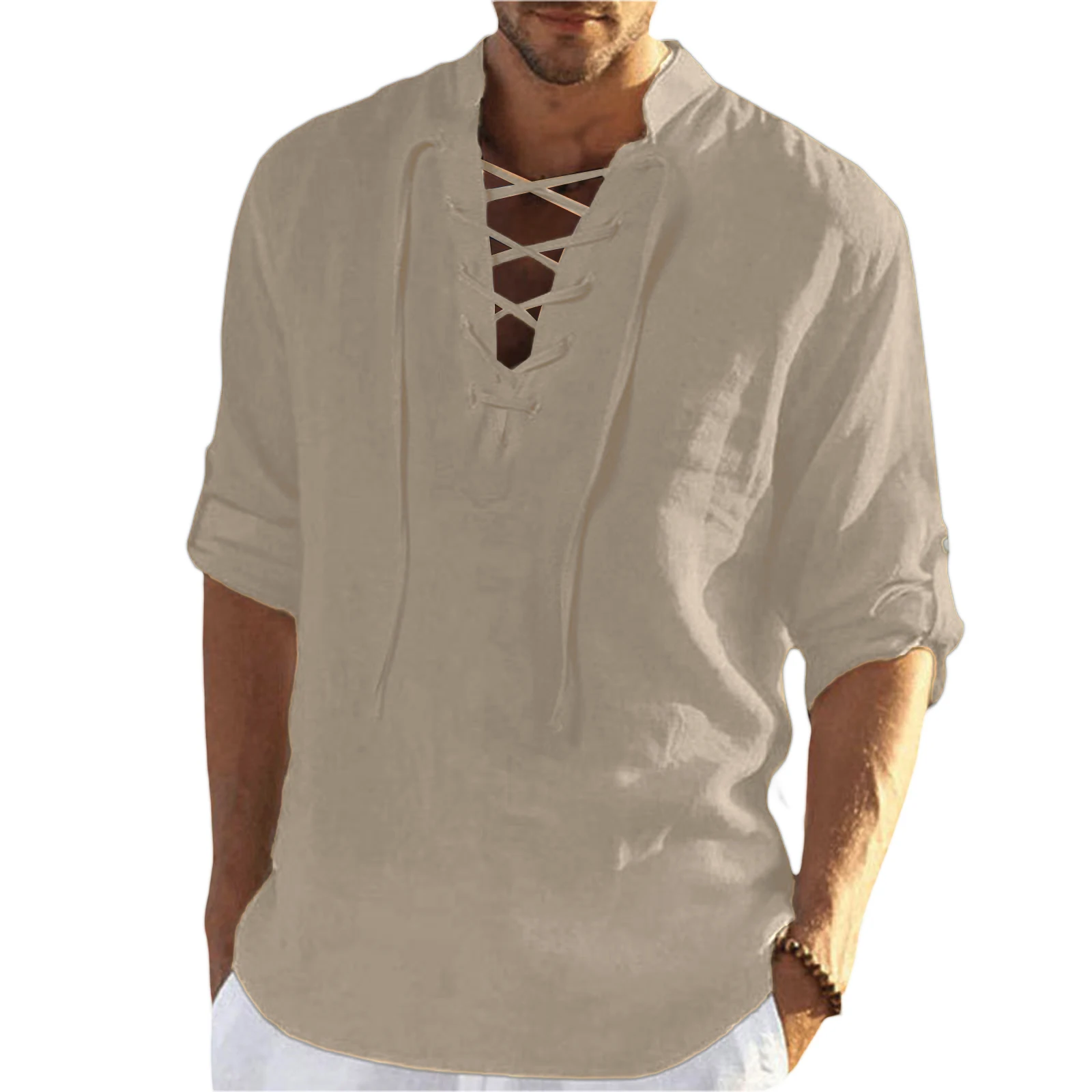 

2023 New Men's Casual Blouse Cotton Linen Shirt Tops Long Sleeve Tee Shirt Autumn Slanted Placket Vintage Shirts Oversize Tops