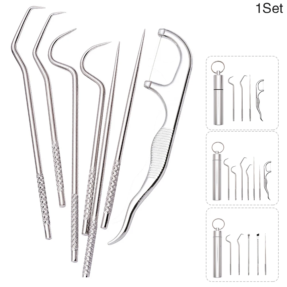 

1 Set Stainless Steel Toothpick Set Portable Oral Cleaning Tools Tooth Flossing Artifact Outdoor Picnic Camp Reusable Toothpick
