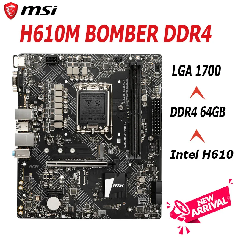 

Материнская плата MSI H610M BOMBER DDR4 LGA 1700 ЦП Intel Core 12-го поколения H610 DDR4 64 ГБ PCI-E 4.0 Micro ATX НОВАЯ материнская плата M.2 1700