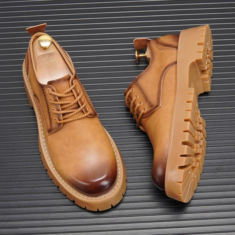 Туфли мужские классические на платформе толстой подошве дышащие в британском