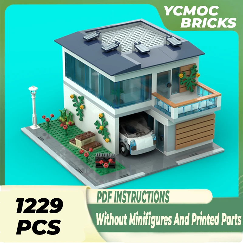 

Moc Building Blocks Street View Model Modern Family House Technical Bricks DIY Assembly Construction Toy For Childr Holiday Gift