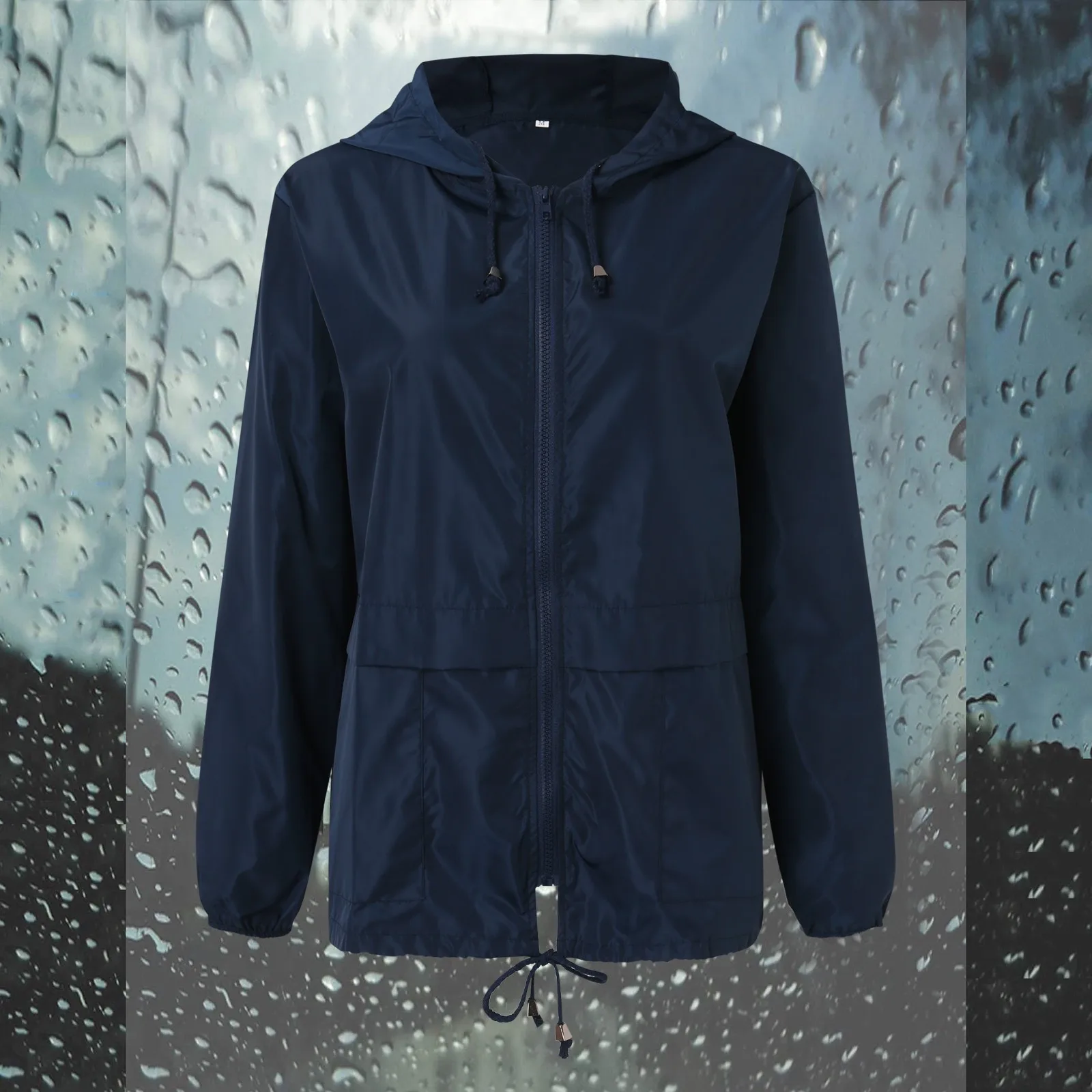 

Женская однотонная ветровка с длинным рукавом и карманами