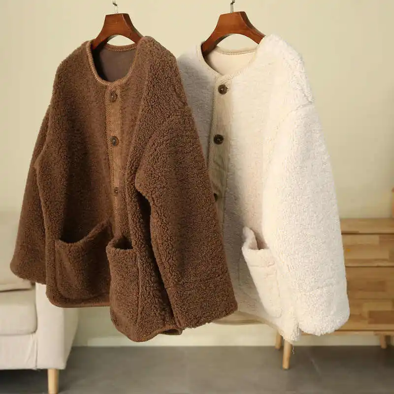 Верхняя одежда из овечьей шерсти для женщин новинка 2024 осень-зима утепленная