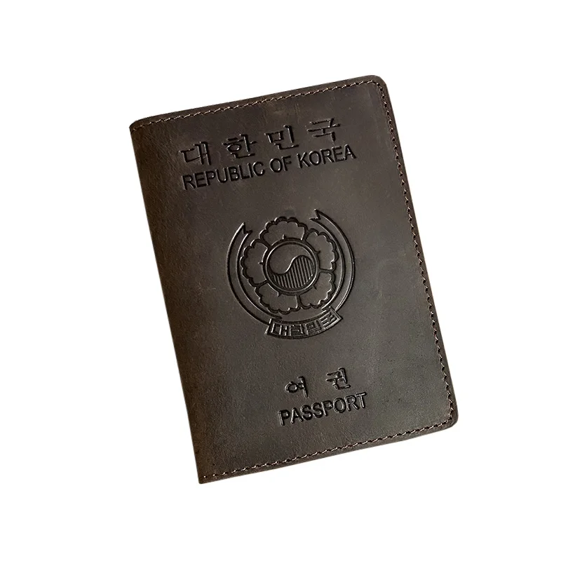 South Korea Passport Cover Genuine Leather Passport Wallet Men Women Retro Cover on The Passport
