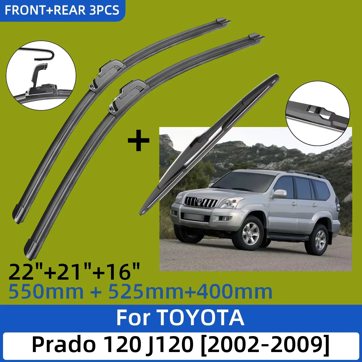 

3 шт. для TOYOTA Prado 120 J120 2002-2009 22 "+ 21" + 16 "передние и задние щетки стеклоочистителя лобовое стекло аксессуары для резки окон