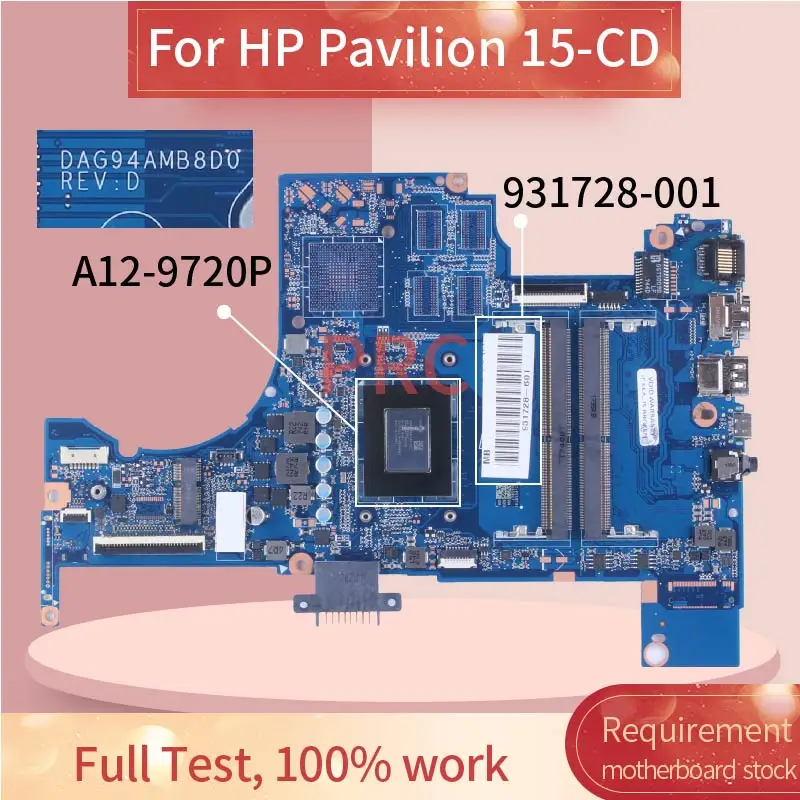 para hp Pavilion A12-9720p Computador Portátil Placa-mãe Dag94amb8d0 931728601 Notebook Mainboard Ddr4 15-cd 15z-cd
