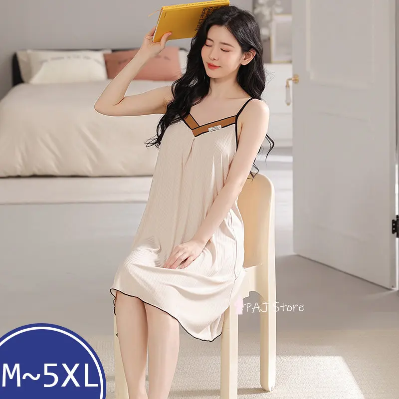 

Women Pajamas Satin Nightgown Print Sleepwear Lingerie Spaghetti Strap Nightwear Sleep Shirt for Ladies Plus Size M-5XL
