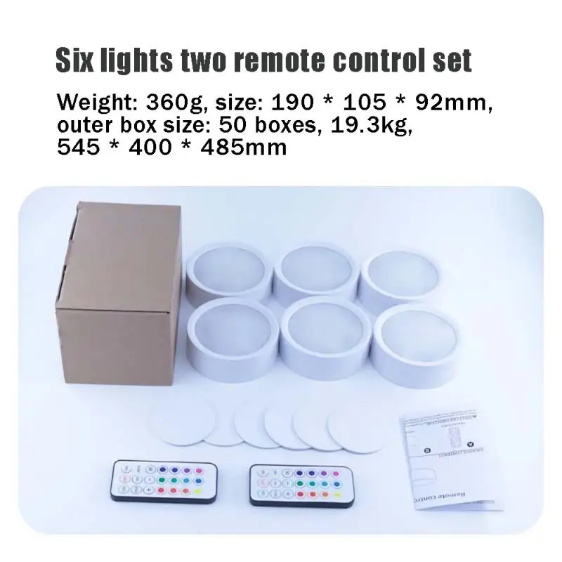 

Colorful LED Cabinet Light w/Remote Control Wireless Puck Light Dimmable Touch Sensor Night Lamp for Kitchen Stair Closet Decor