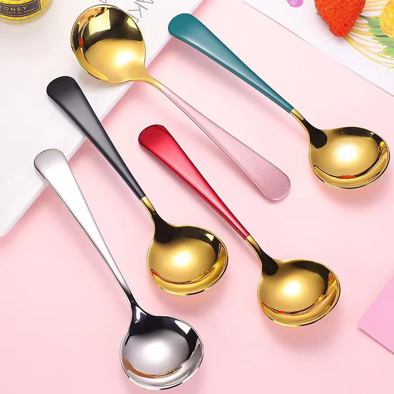 

1pcs 304 Stainless Steel Round Head Serving Dessert Spoon Coffee Tablespoon Honey Specialty Spoons Kitchen Gadget Tableware