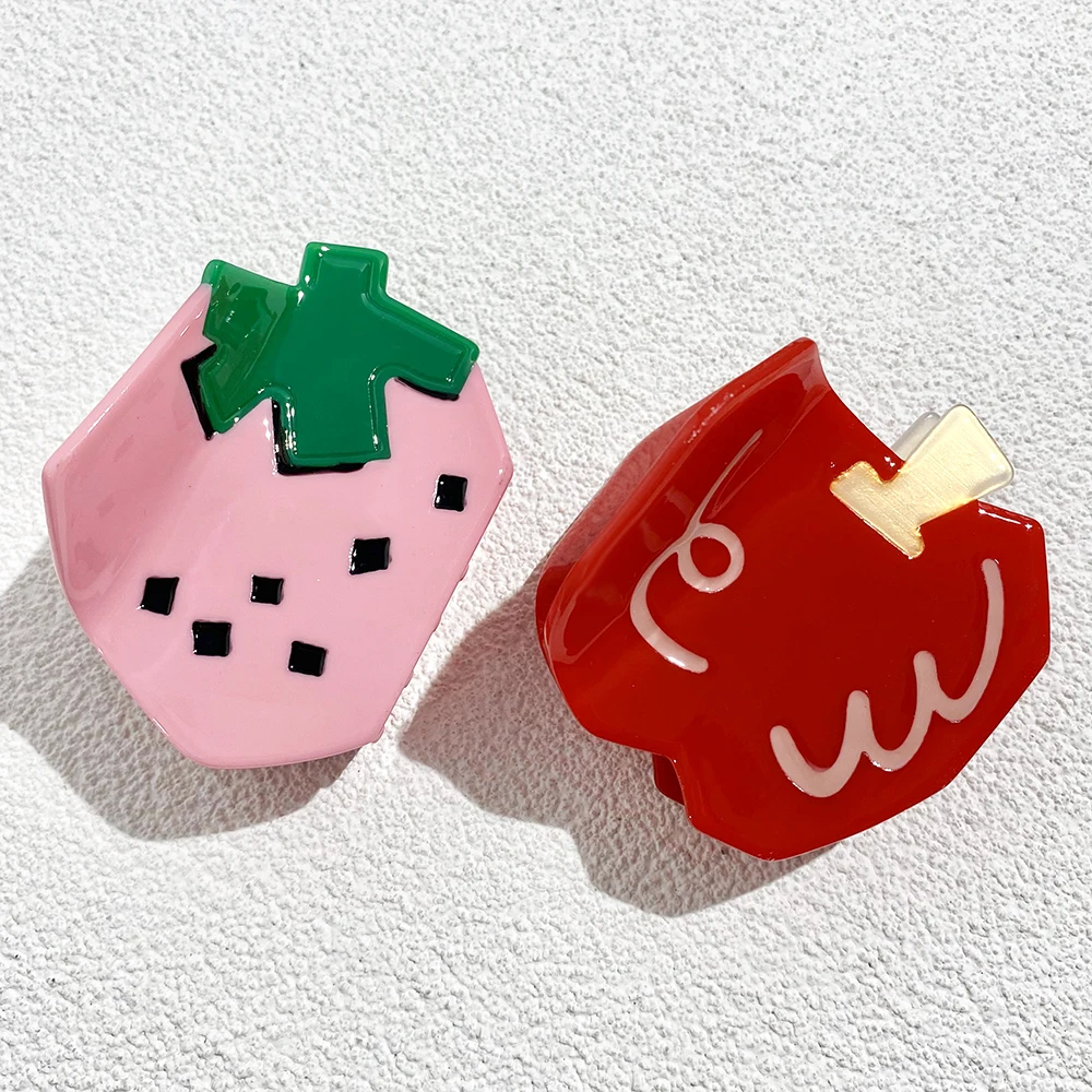 

Креативная заколка для волос из ацетата, яблоко, клубника, зажим для волос для женщин и девушек, Милый фруктовый краб, фотоинструмент, подарки 2023