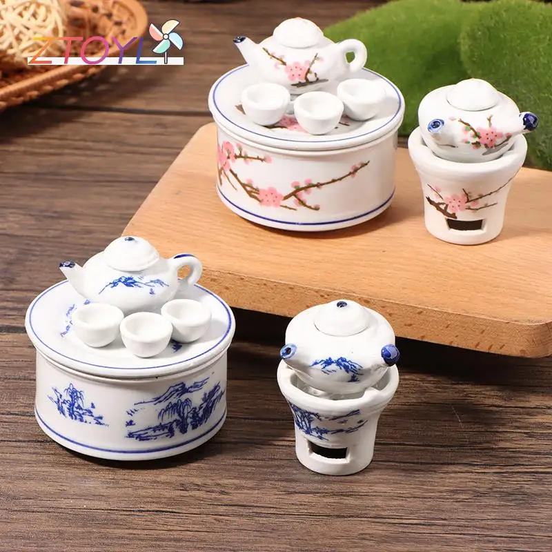 

1Set 1:12 Dollhouse Miniature Ceramics Tea Set Kettle Cup Tea Sea Wind Furnace Kids Pretend Play Toy Doll House Accessories