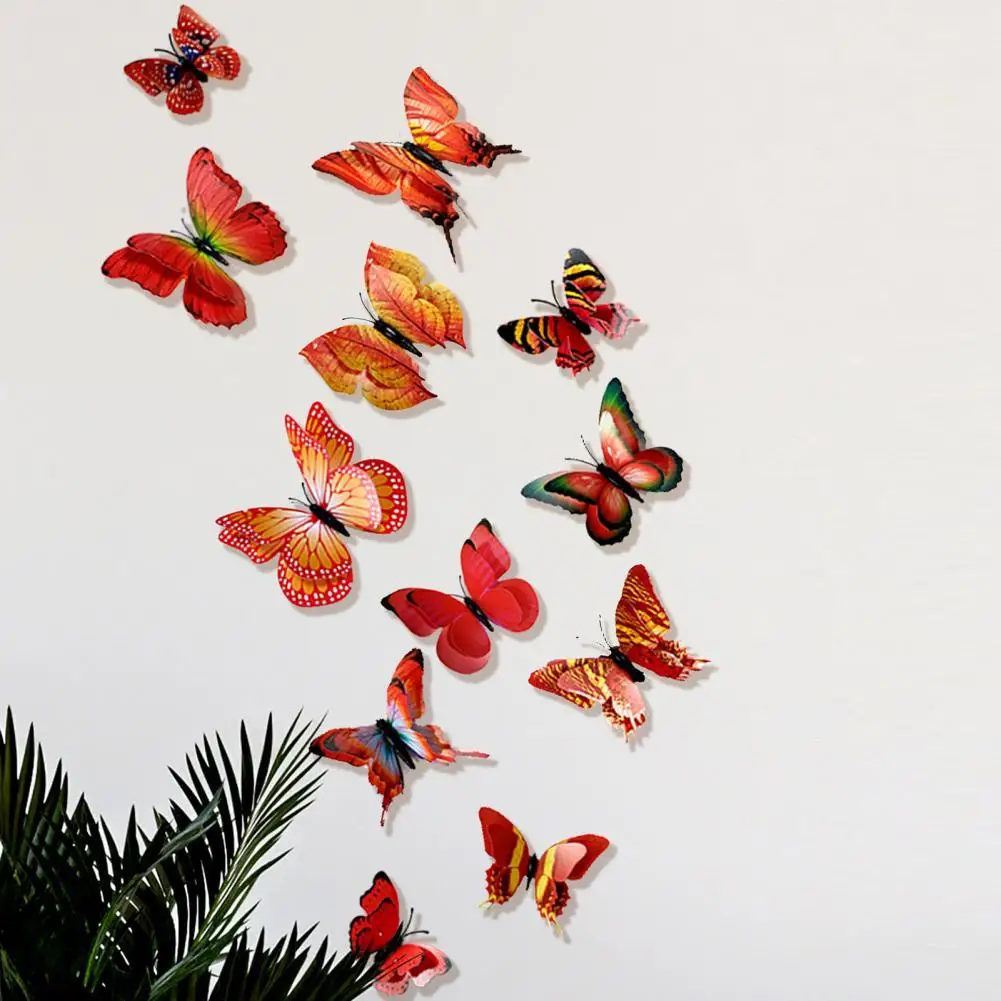 

12Pcs Wall Sticker Waterproof Removable PVC Double Layers 3D Butterfly Wall Decal for Bedroom