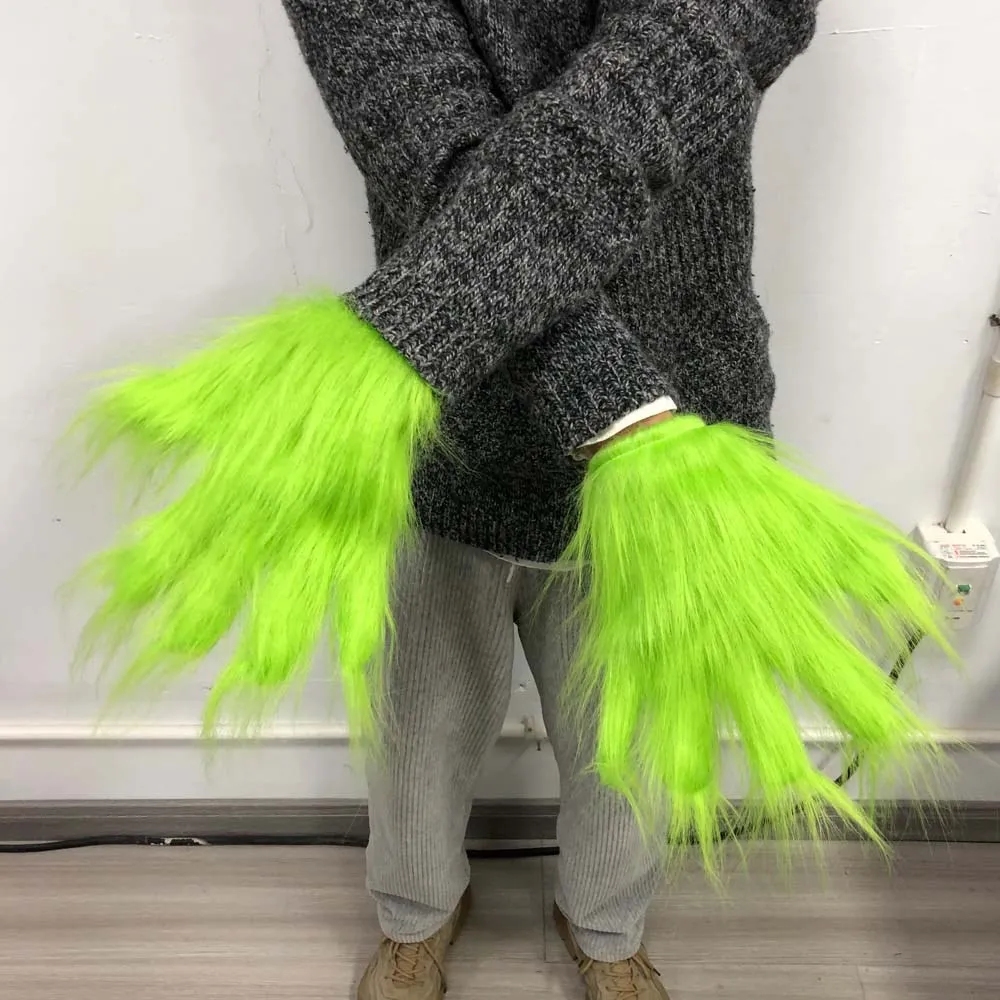 Christmas Green Gloves Fur Cosplay Green Monster Halloween Costume Accessories Christmas New Year Gifts