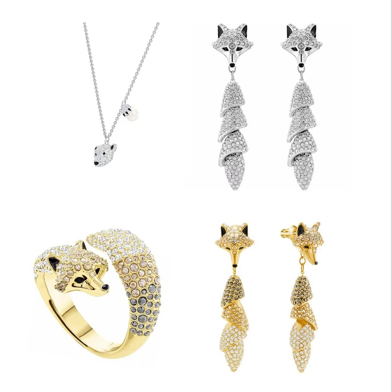 

High Quality SWA Classic Natural Inspiration White Fox Female Fox Lady Necklace Earring Ring sets