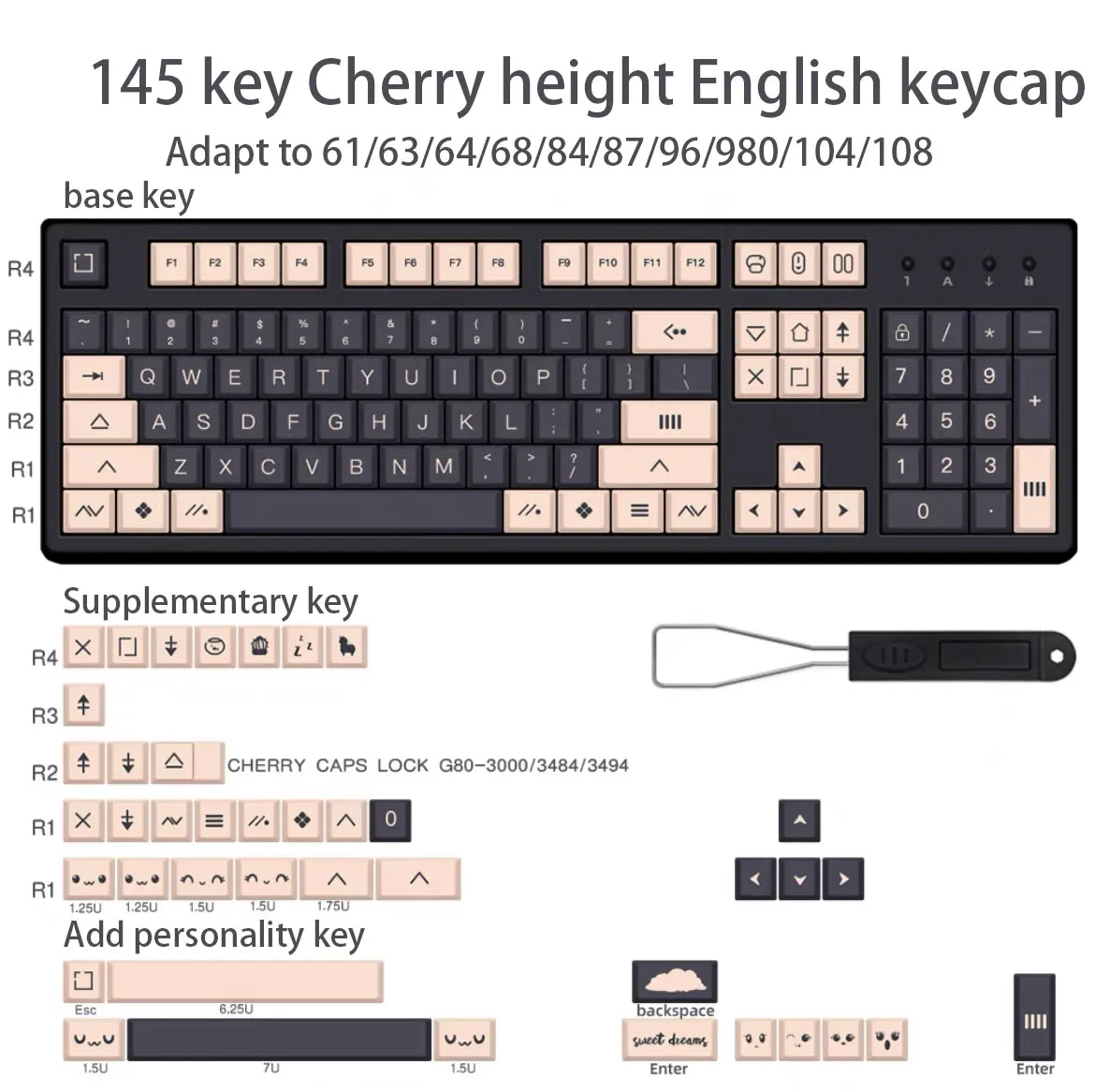 

PBT Keycaps Cherry Profile Bliss Dye-Sub Keycap English Japanese For Mx Switch Poker FL Mechanical Keyboard 61 75 87 104 108 Key