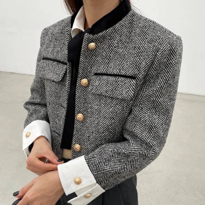 Модная женская куртка с воротником-стойкой пальто контрастных цветов длинными