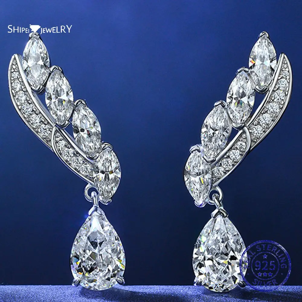 

Shipei 925 Sterling Silver Feather Created Moissanite Diamonds Wedding Engagement Drop Dangle Earrings Fine Jewelry Wholesale