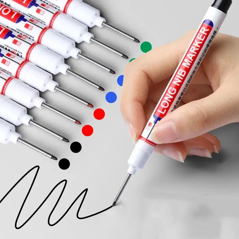 

6Pcs/Set 20mm Deep Hole Long Nib Head Markers For Metal Perforating Pen Waterproof Bathroom Woodworking Decoration Multi-Purpose