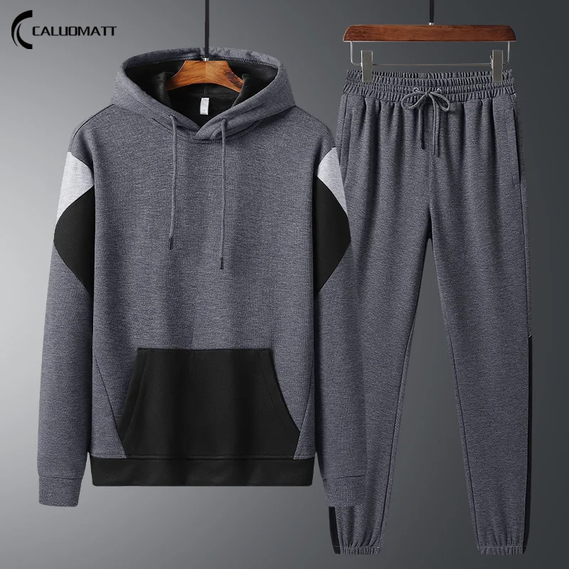 

Sets Tracksuits Jogger Men's Fleece Male Casual Hooded Sweatershirts + Sweatpants Man Streetwear Pullovers Patchwork Sportswears