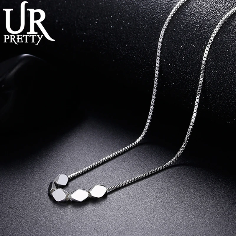 

URPRETTY 925 Sterling Silver Irregular Rhombus Square Necklace 20 Inch Chain For Woman Wedding Engagement Party Jewelry Gift