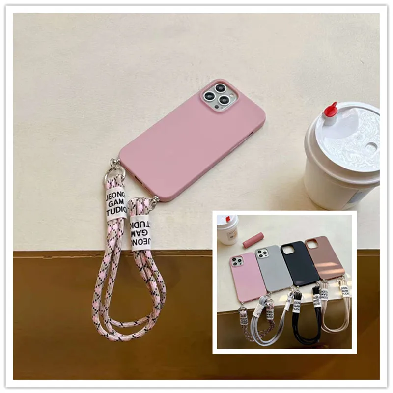 

Solid Color TPU Matte Protective Shell Short Lanyard Phone Case Cover For Samsung Galaxy S22 S21 S20FE Plus Note 20 10 Pro Ultra