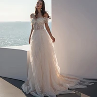 luxury wedding dress lace up exquisite appliques beading crystal off the shoulder princess beach gown robe de mariee women